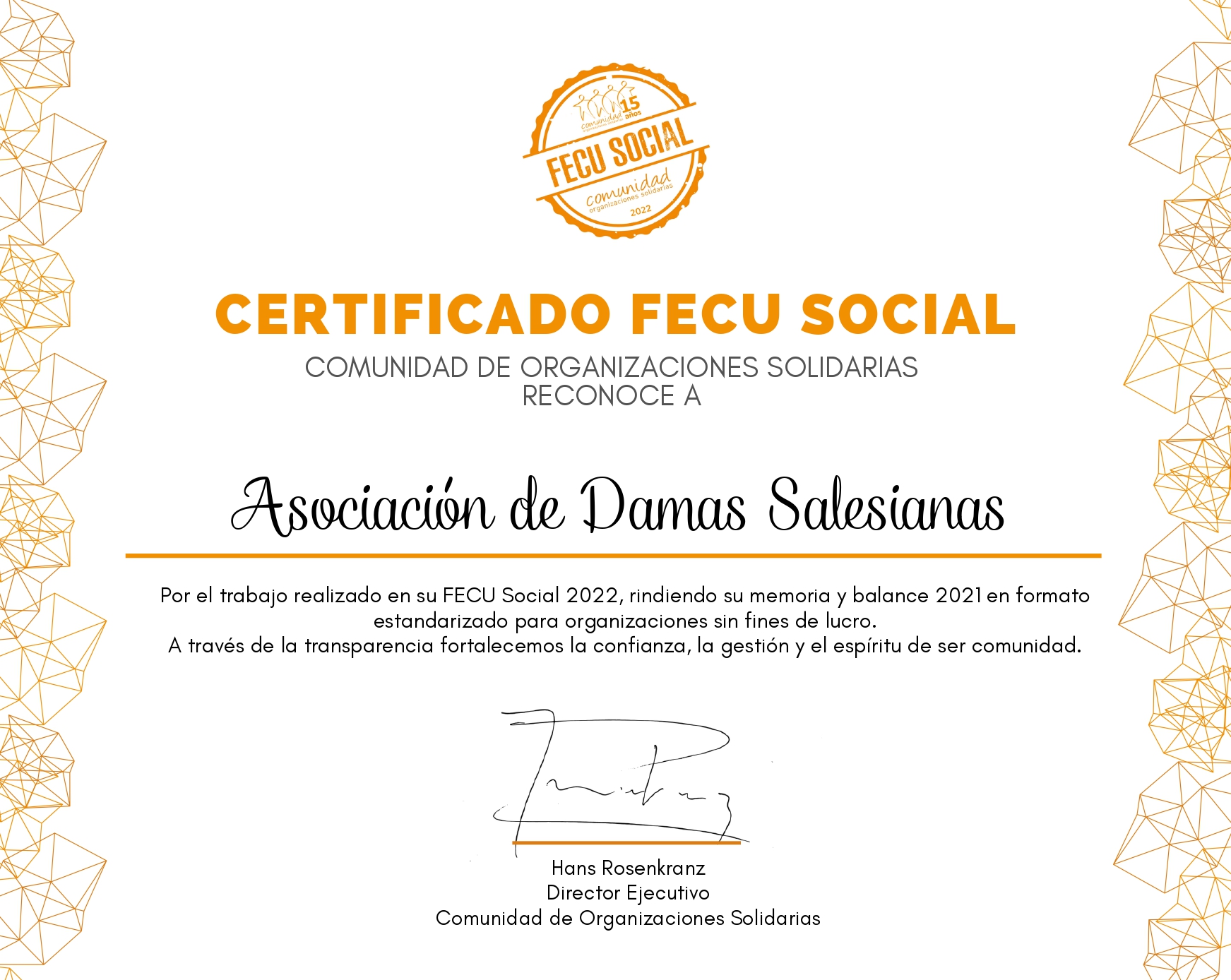 Certificado Fecu Social 2022